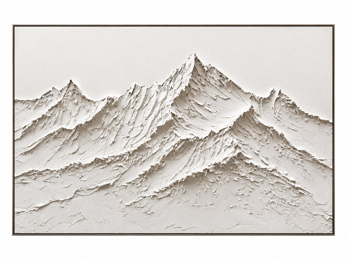 Abstract Oil Painting - White Textured Mountain Peaks on Canvas