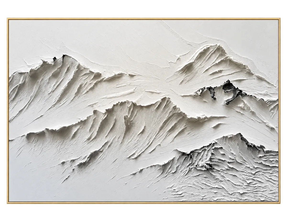 Abstract Oil Painting - White Impasto Mountain Ridge Wall Art