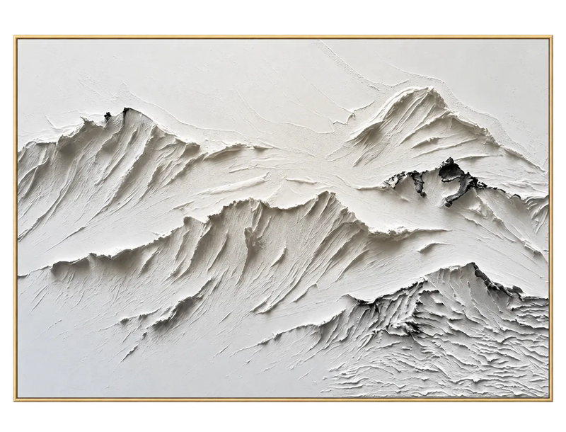 Abstract Oil Painting - White Impasto Mountain Ridge Wall Art