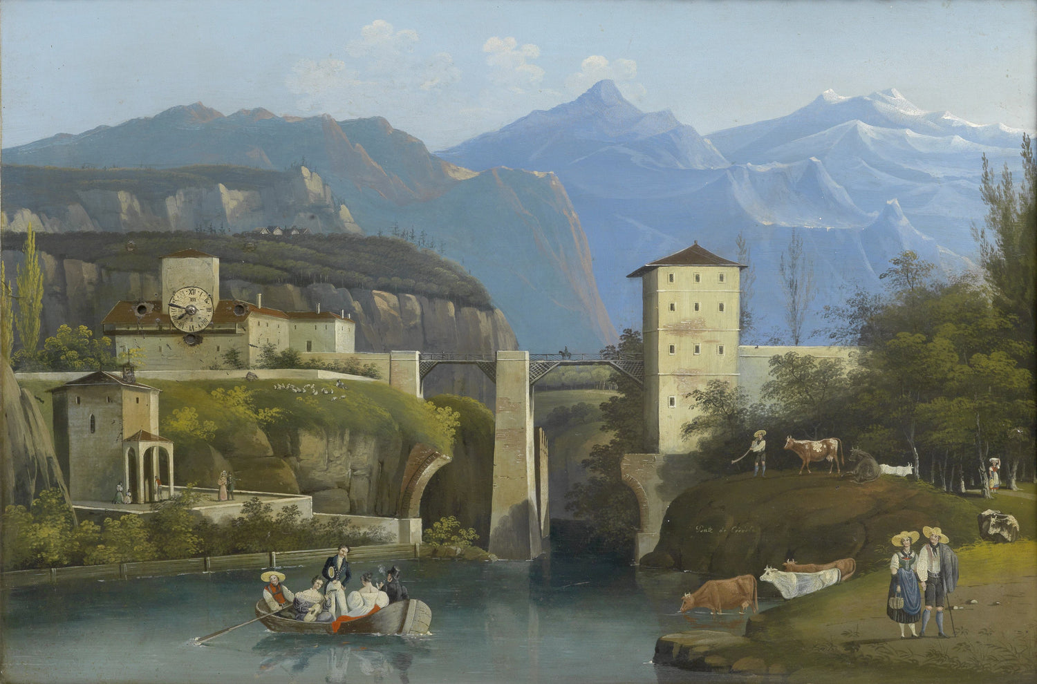 Alpine River Valley with Castle | Hand-Painted Landscape Oil Painting
