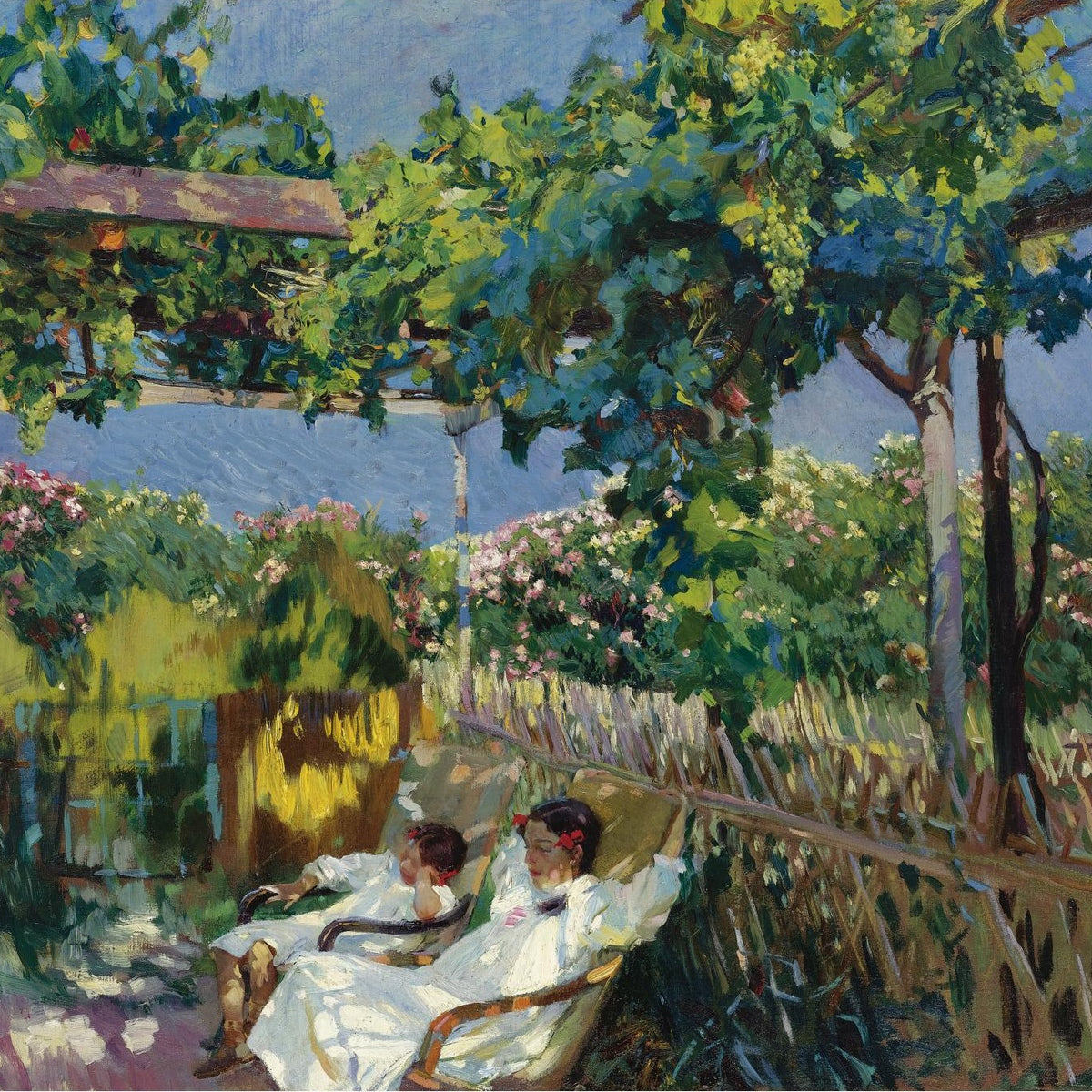 Peinture à l'huile de paysage - Homme à dos d'âne, femme, chien et champ rural