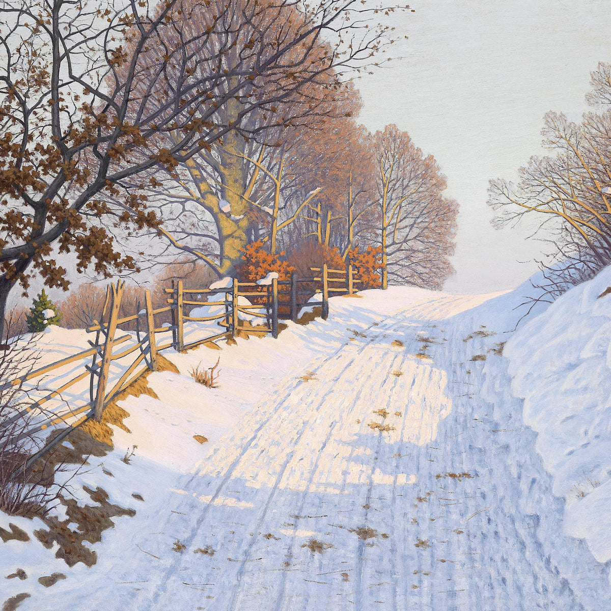 Winter Country Road in Snow | Hand-Painted Landscape Oil Painting