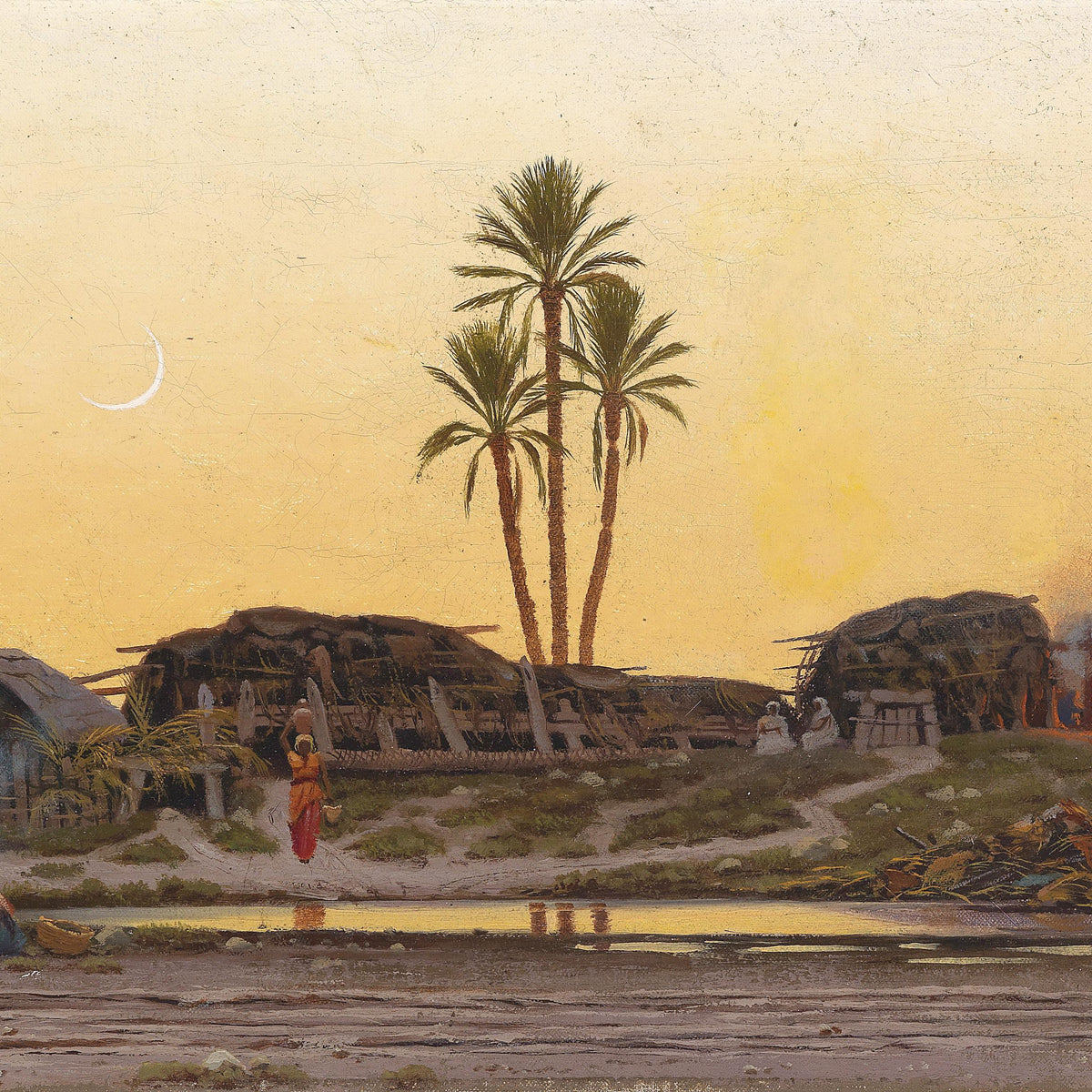 Desert Village at Dusk | Hand-Painted Landscape Oil Painting