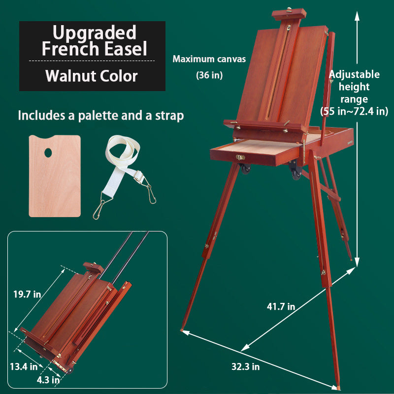 French Easel,Plein Air Easel,Adjustable Beechwood Easel for Painting,Portable Painting Easel with Palette - Oil Painting Haven Oil Painting Haven