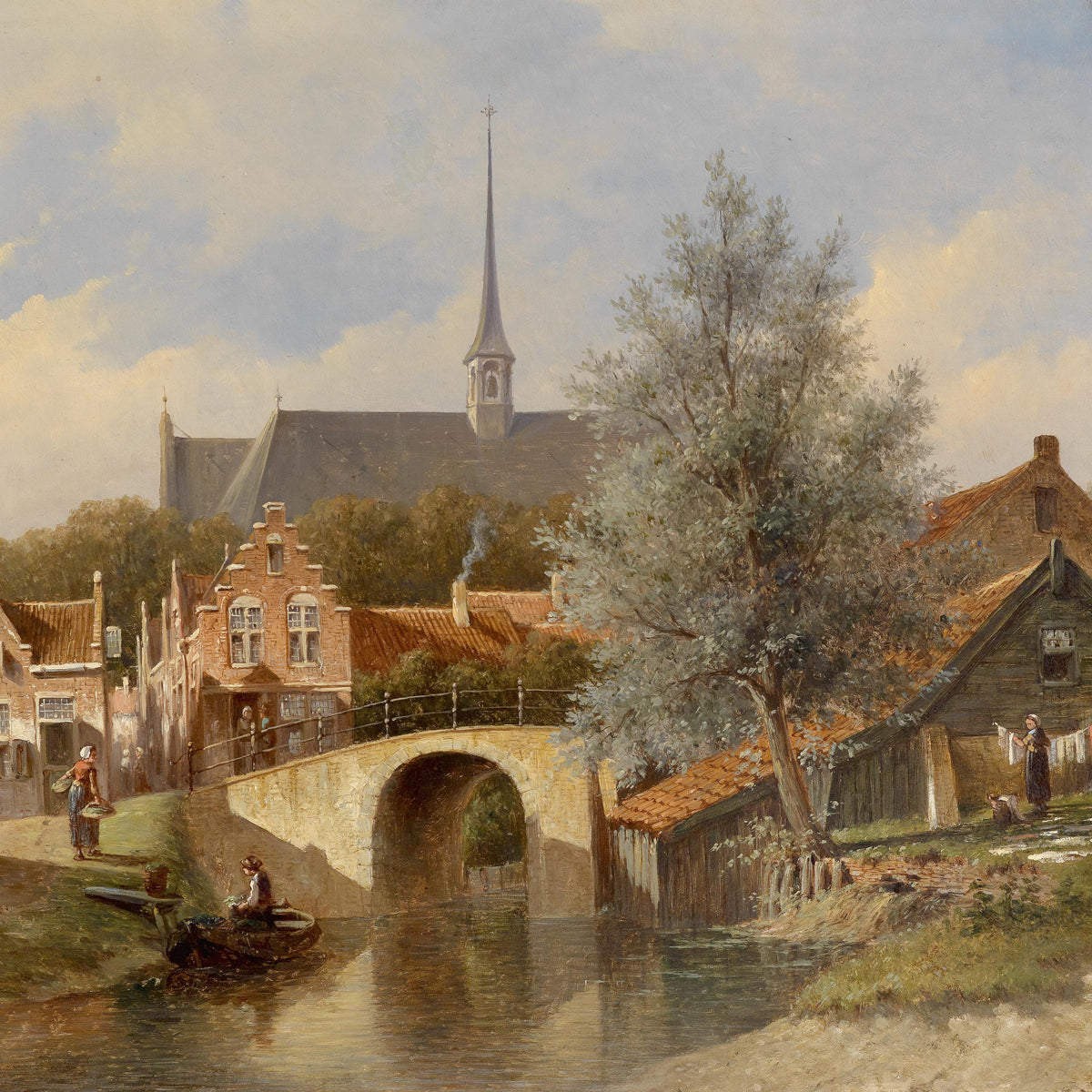 European Village Canal Scene | Hand-Painted Landscape Oil Painting