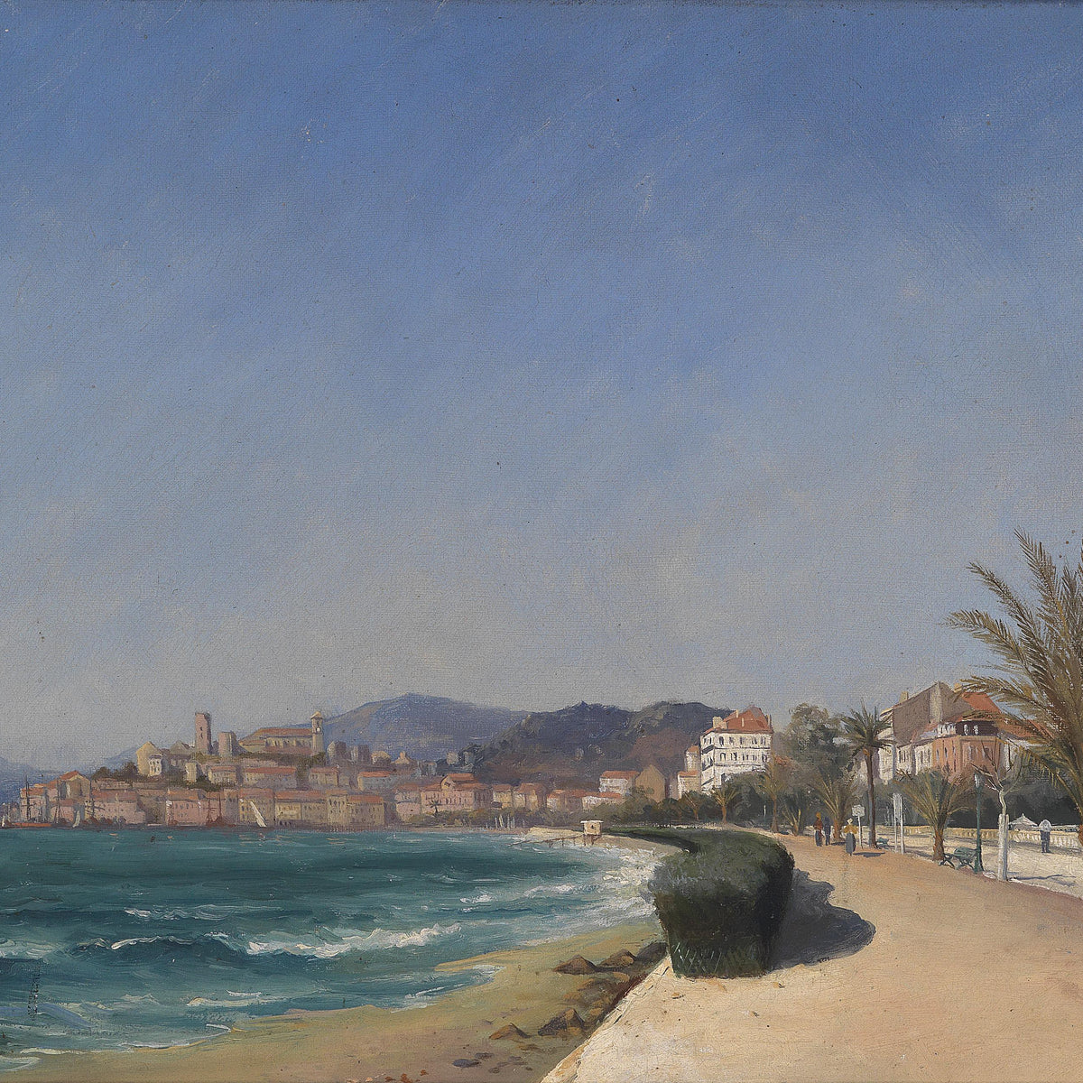 Mediterranean Seaside Promenade | Hand-Painted Landscape Oil Art