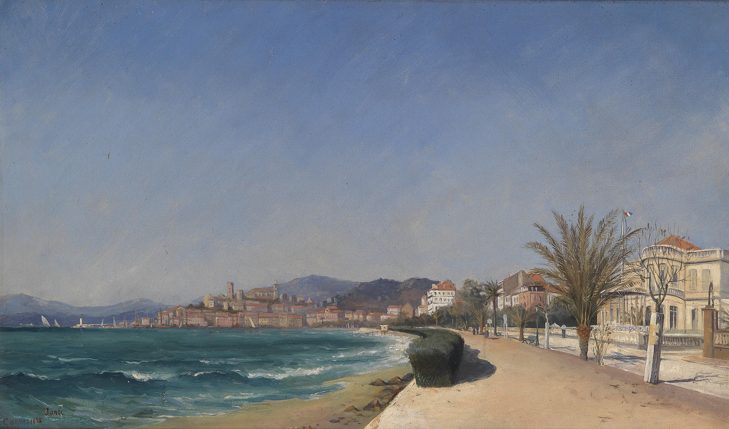 Mediterranean Seaside Promenade | Hand-Painted Landscape Oil Art
