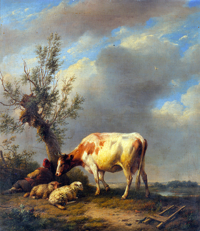 Landschaftsgemälde in Öl – Frühlingsfluss mit Fischer und Bäumen