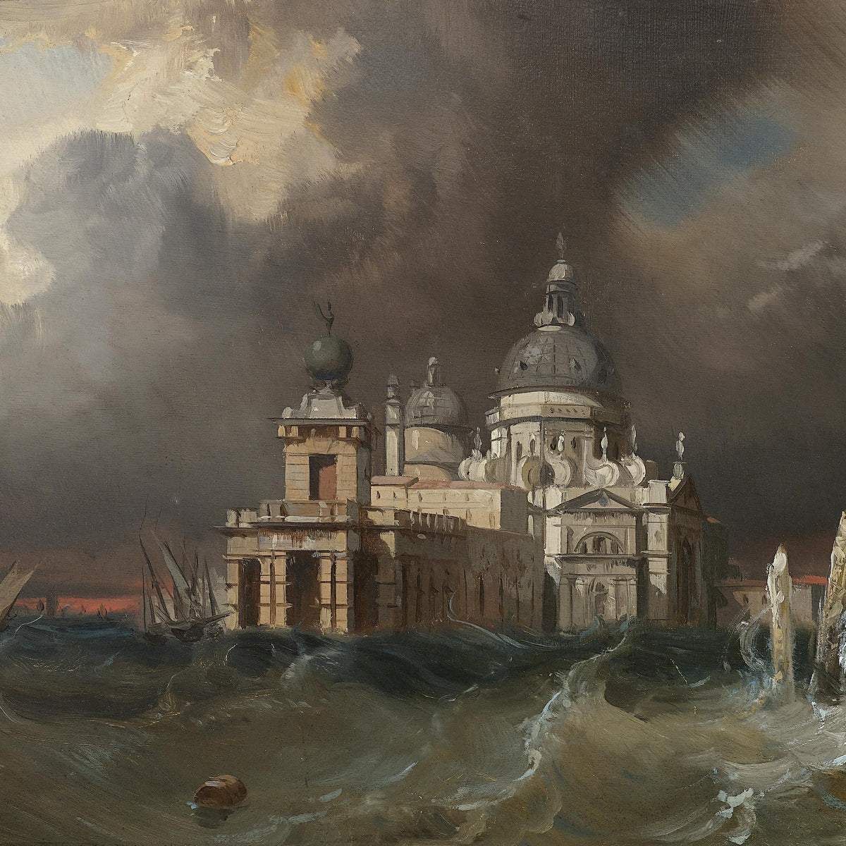 Venetian Cathedral in Storm | Hand-Painted Dramatic Seascape Oil