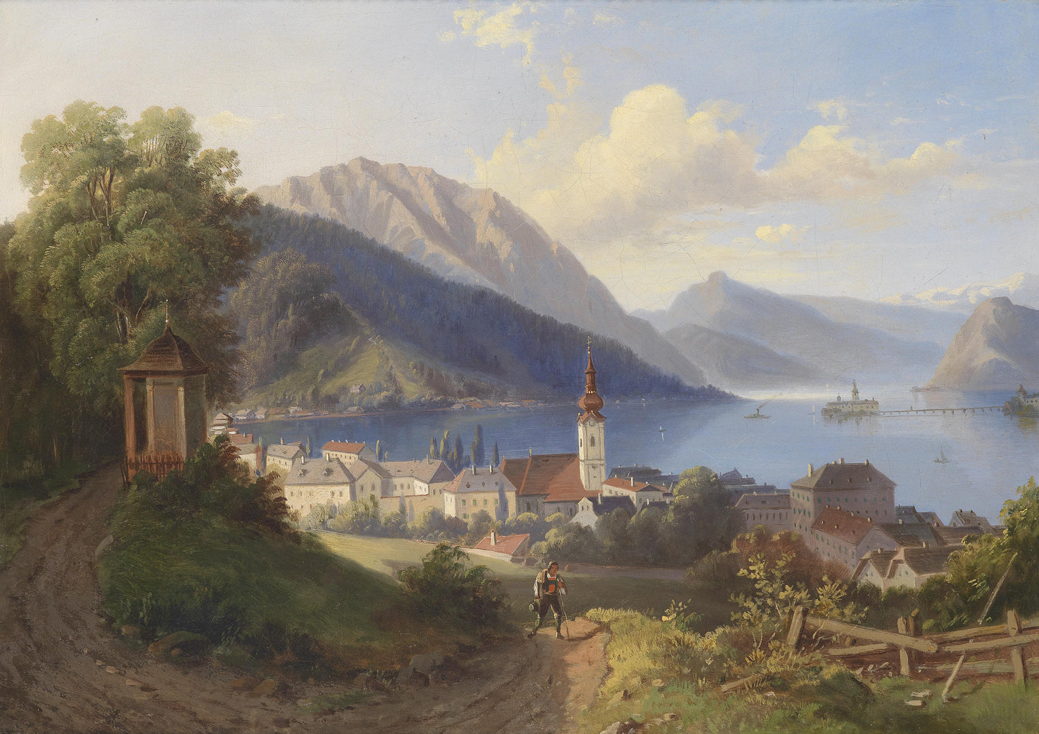 Alpine Lakeside Town | Hand-Painted Landscape Oil Painting