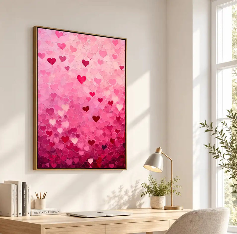 Peinture à l’huile – Cœurs roses romantiques aux dégradés texturés