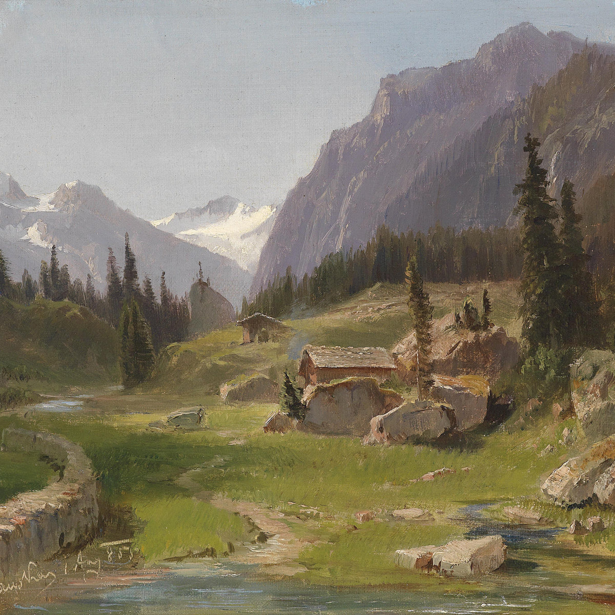 Alpine Mountain Meadow | Hand-Painted Landscape Oil Painting