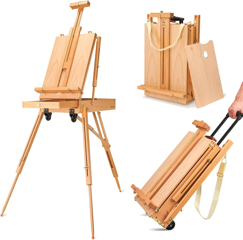 French Easel,Plein Air Easel,Adjustable Beechwood Easel for Painting,Portable Painting Easel with Palette - Oil Painting Haven Oil Painting Haven