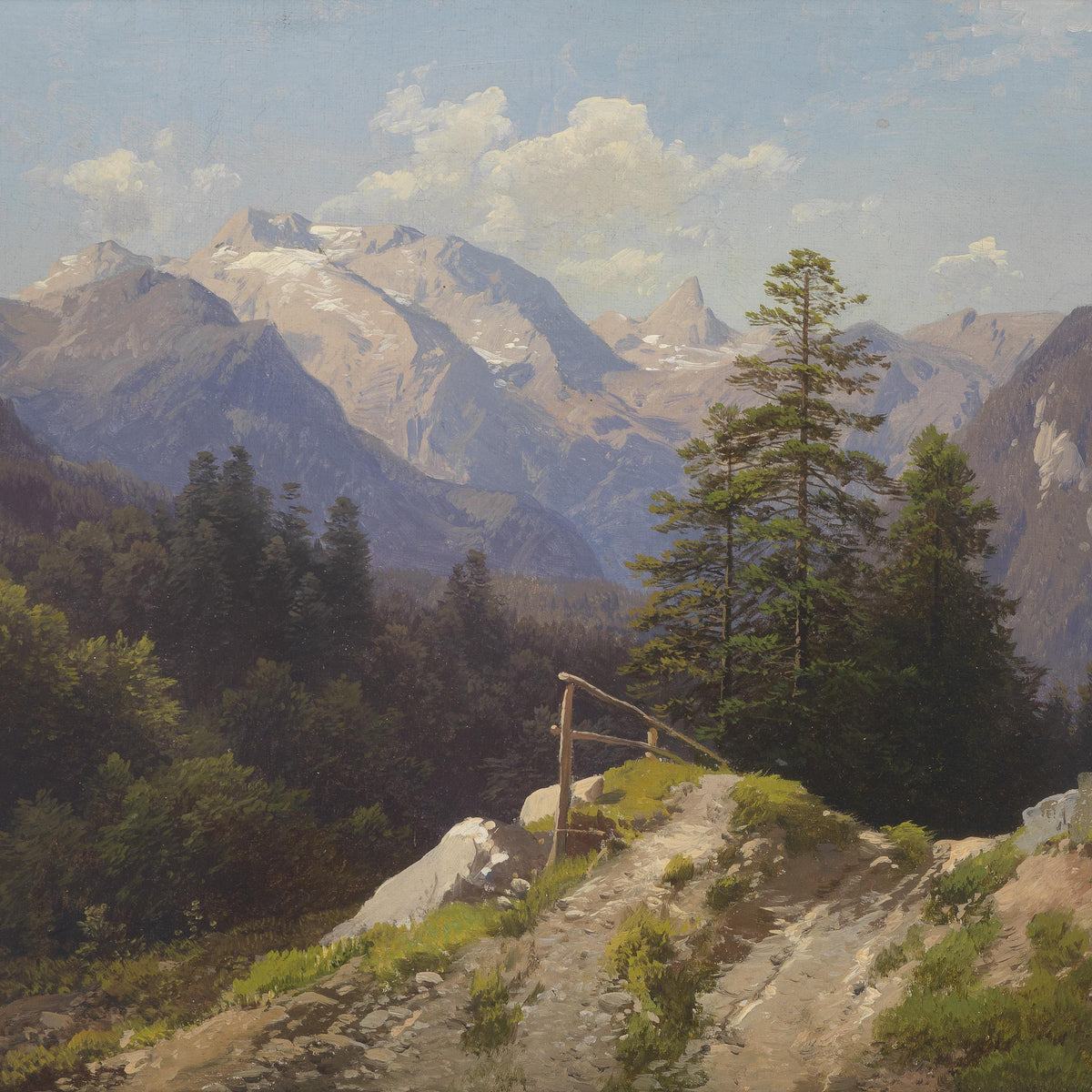 Mountain Forest Path | Hand-Painted Alpine Landscape Oil Painting