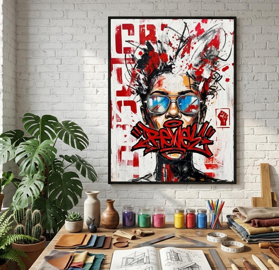 Abstract Oil Painting - Rebel Graffiti Portrait Pop Art Wall Art