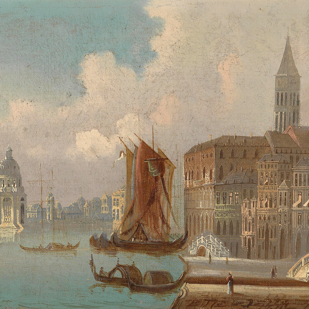 Landscape Oil Painting - Venice, Architecture, Sailboat & Gondolas