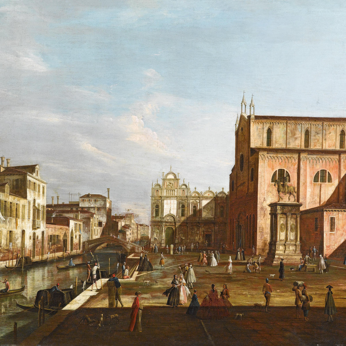 Landscape Oil Painting - Venice Canal Square, Ornate Buildings, Gondolas