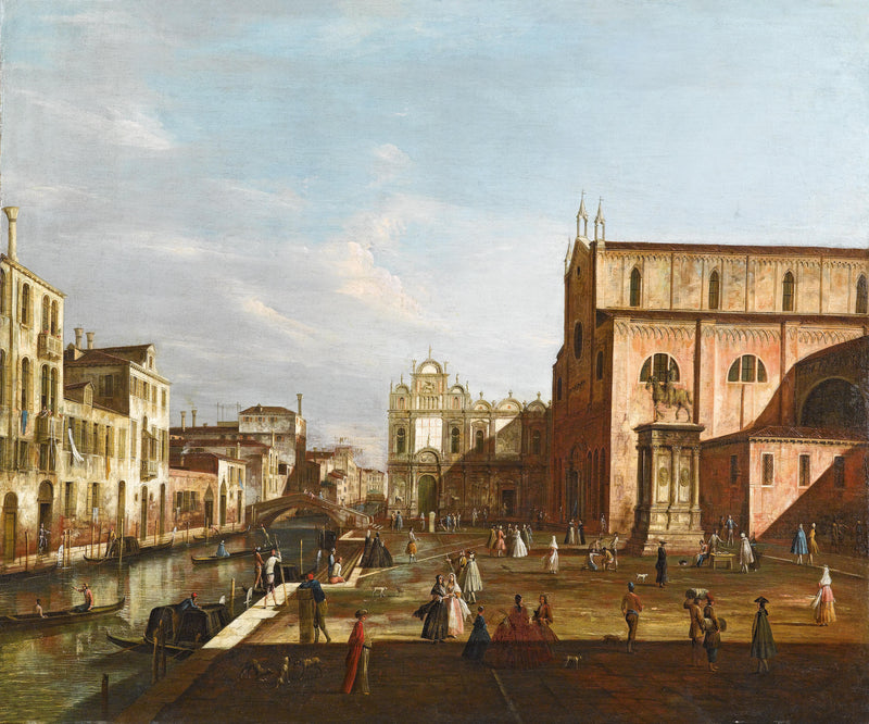 Landscape Oil Painting - Venice Canal Square, Ornate Buildings, Gondolas