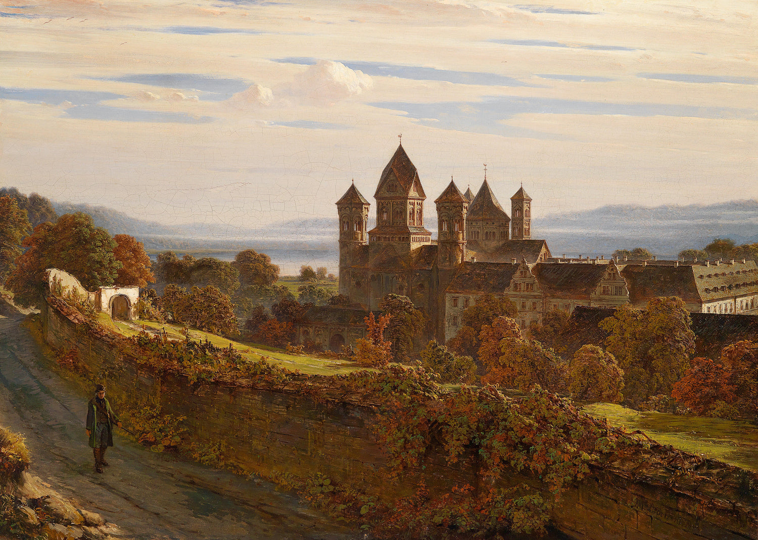 Landscape Oil Painting - Historic Gothic Cathedral, Spires, Autumn Trees