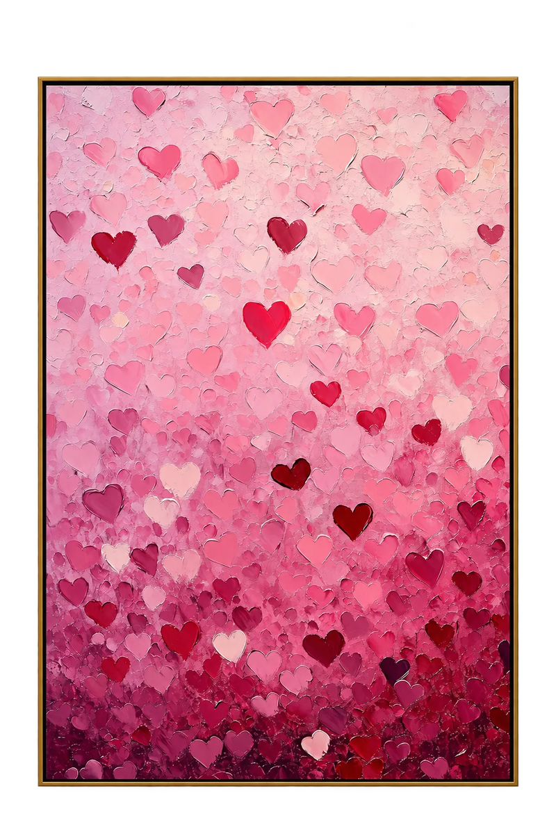 Peinture à l’huile – Cœurs roses romantiques aux dégradés texturés
