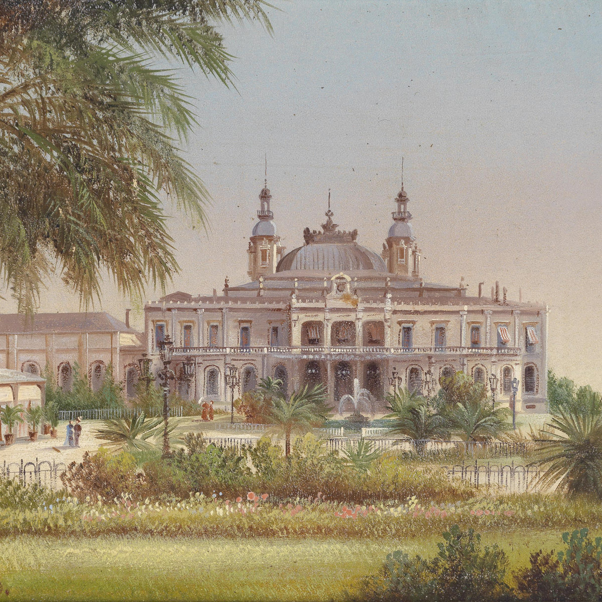 Landscape Oil Painting - Tropical Building, Structure, Palms & Garden