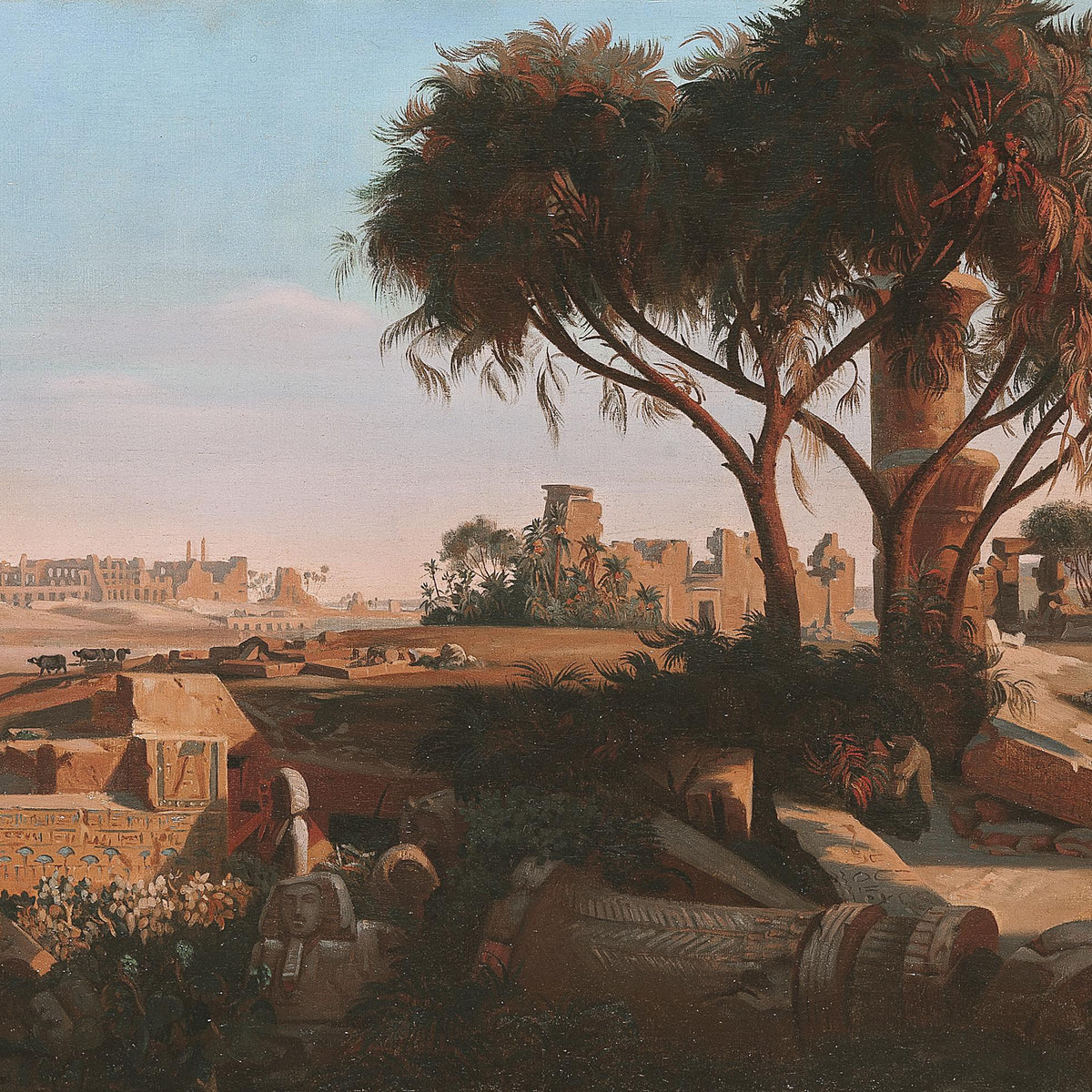 Landscape Oil Painting - Egyptian Ruins, Temple Gateway, Palms