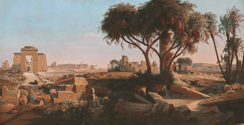 Landscape Oil Painting - Egyptian Ruins, Temple Gateway, Palms