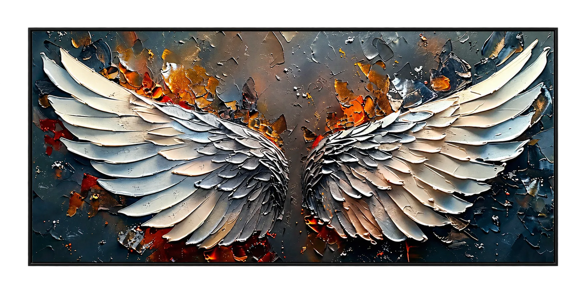 Abstract Oil Painting - White Angel Wings Impasto Canvas Wall Art