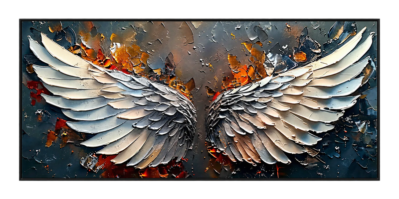 Abstract Oil Painting - White Angel Wings Impasto Canvas Wall Art