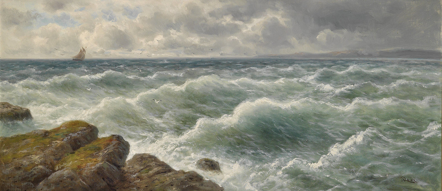 Landscape Oil Painting - Seascape, Turbulent Waves, Rocky Shore