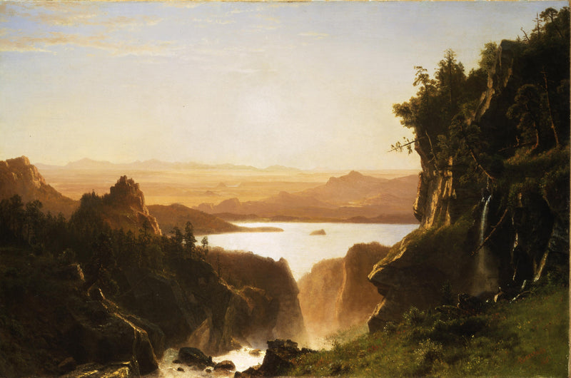 Hand-painted golden canyon lake waterfall view landscape oil painting on canvas