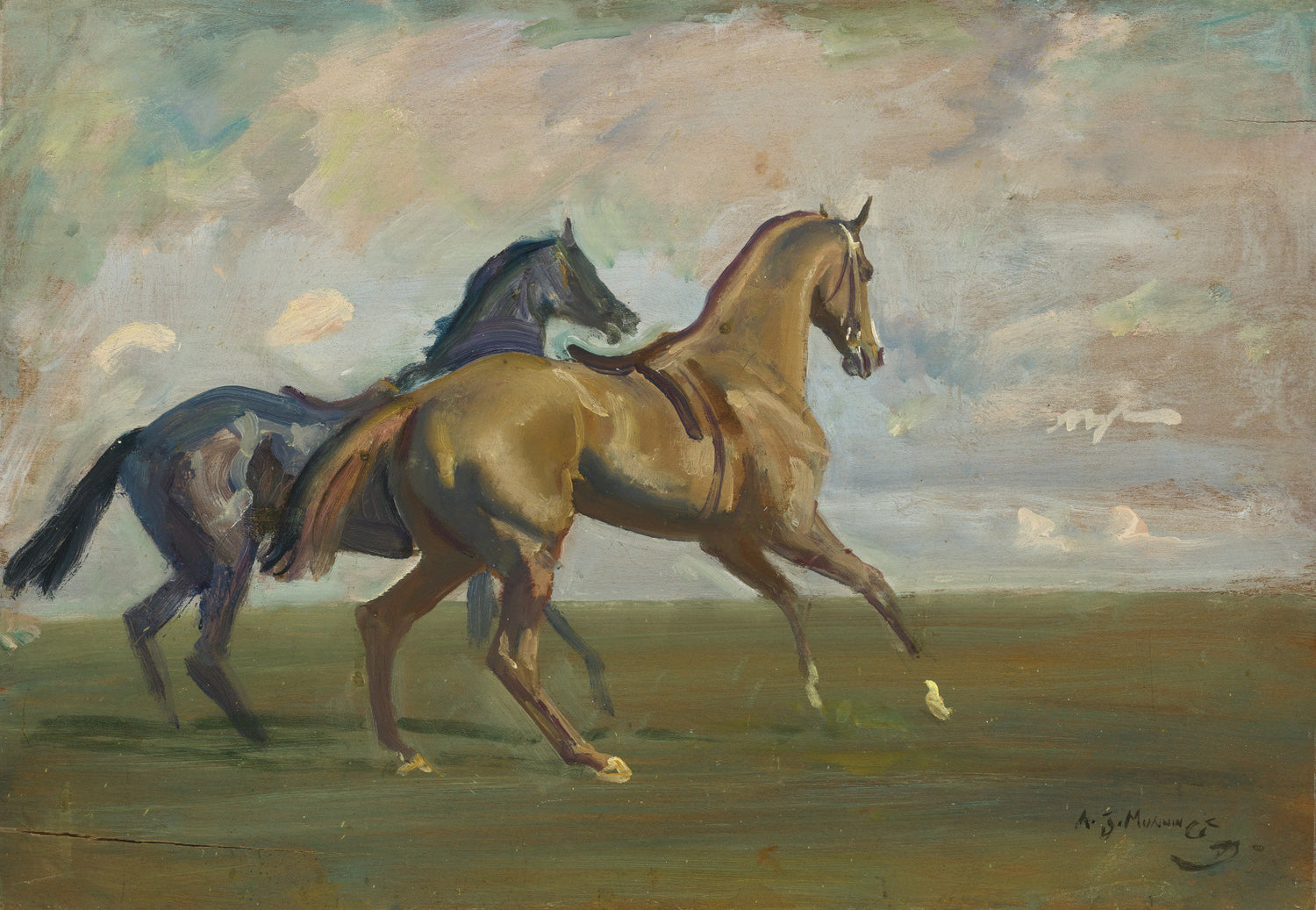 ALFRED JAMES-TWO RACE HORSES AT THE START - Oil Painting Haven