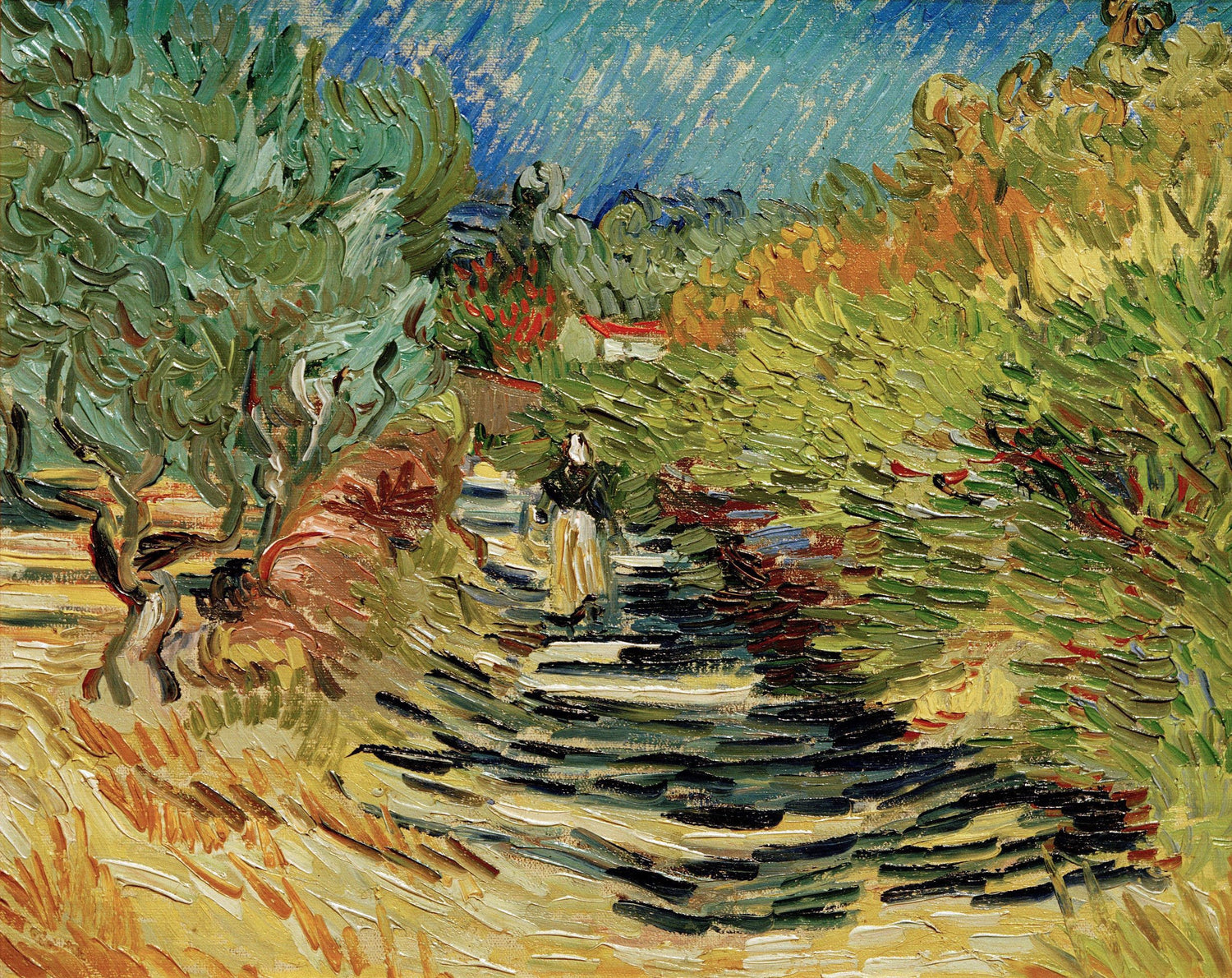 A Road at Saint-Remy with Female Figure - Oil Painting Haven