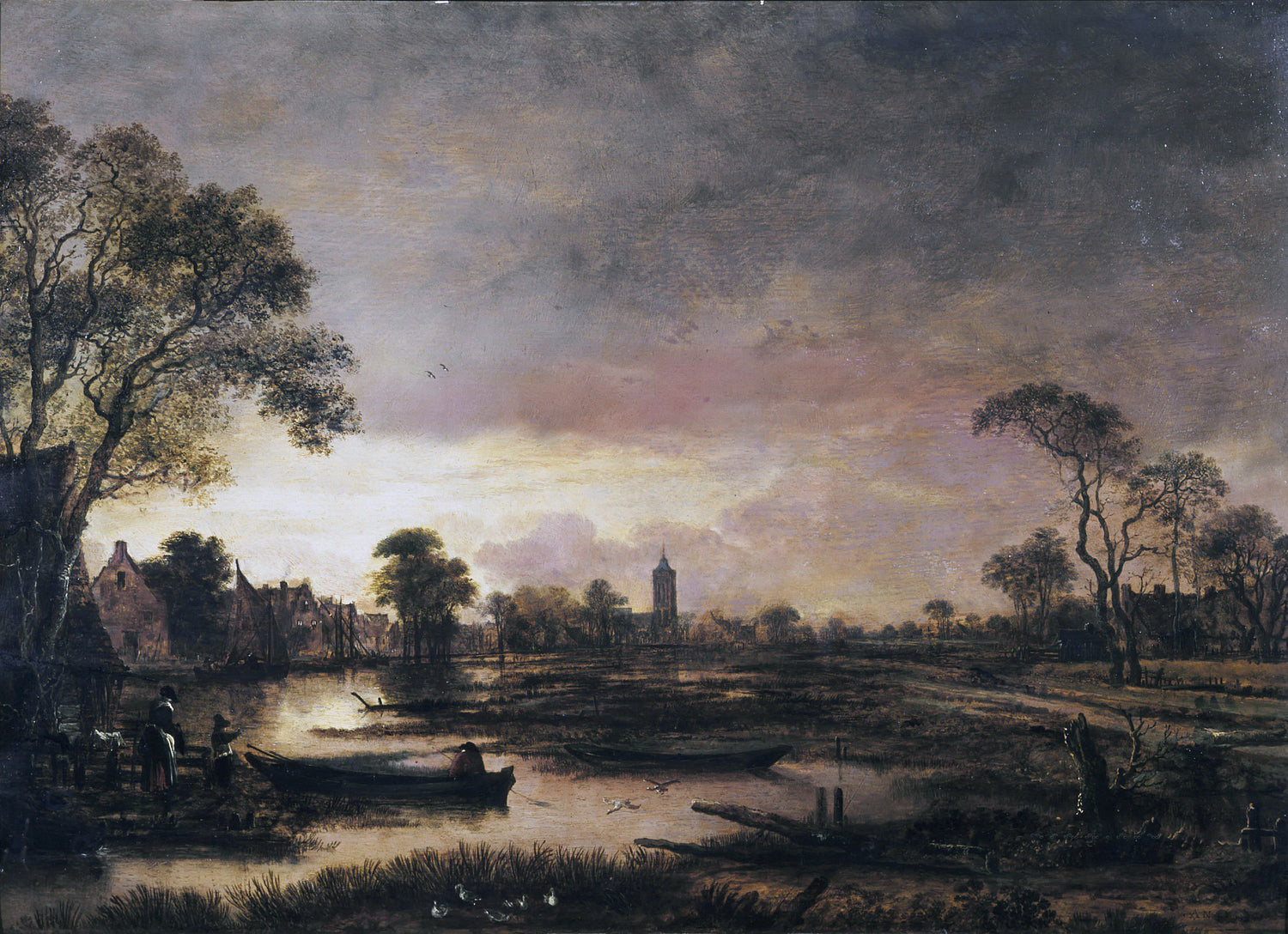 Aert van der Neer - River Landscape - Oil Painting Haven