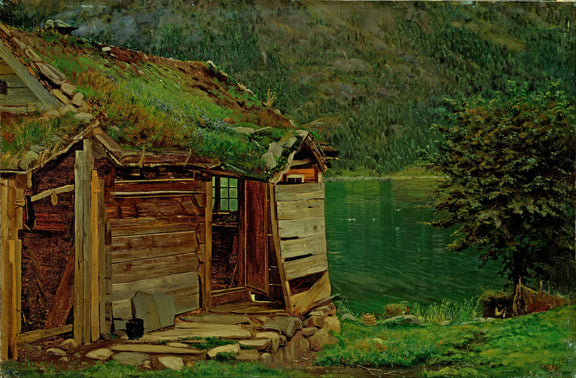 Amaldus_Nielsen_-_Farmhouse_at_Balestrand - Oil Painting Haven Oil Painting Haven