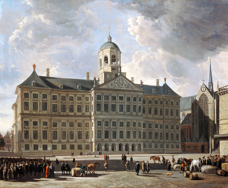 Landscape Oil Painting - Amsterdam City Hall and Dam Square Scene
