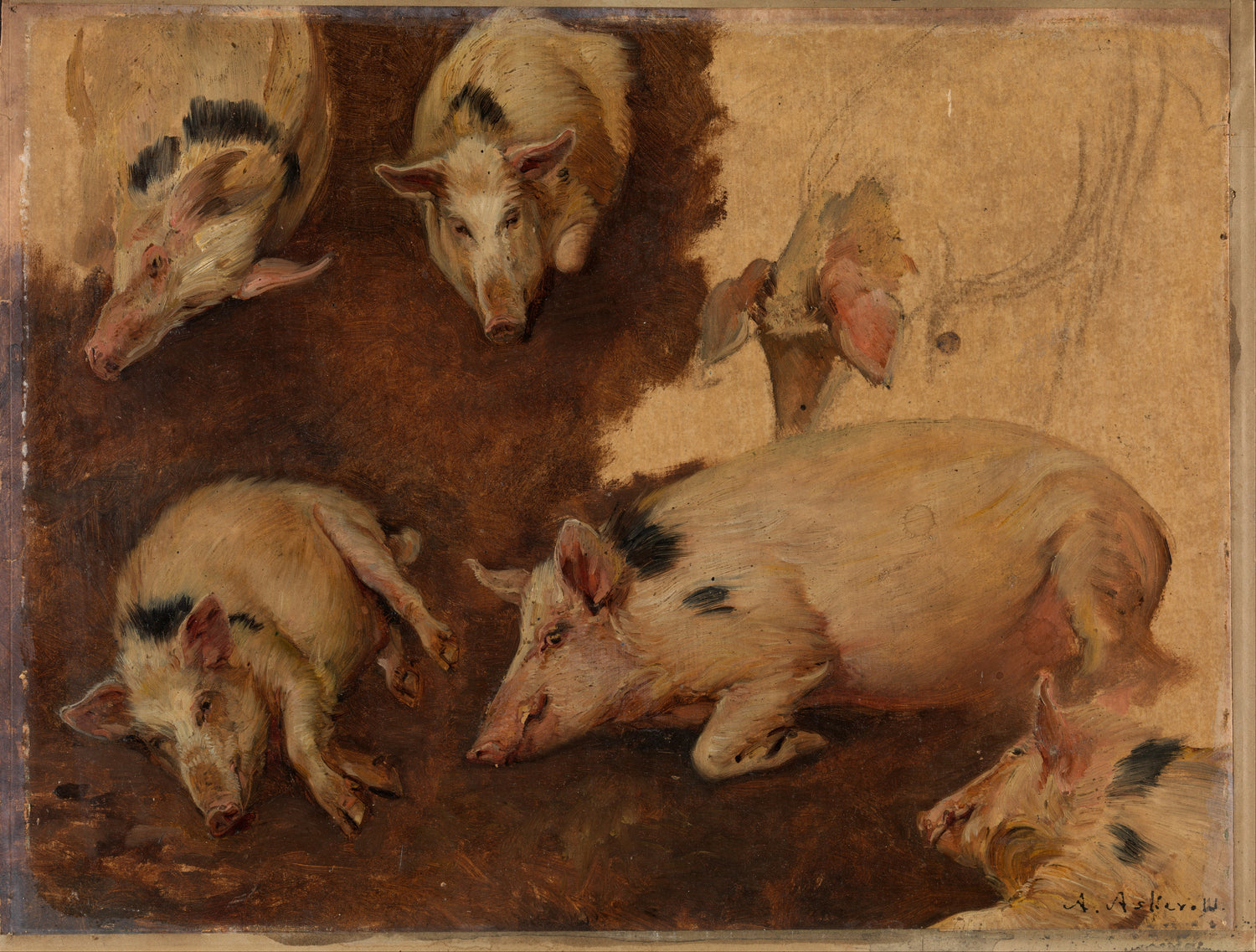 Anders_Askevold_-_Study_of_six_Pigs - Oil Painting Haven