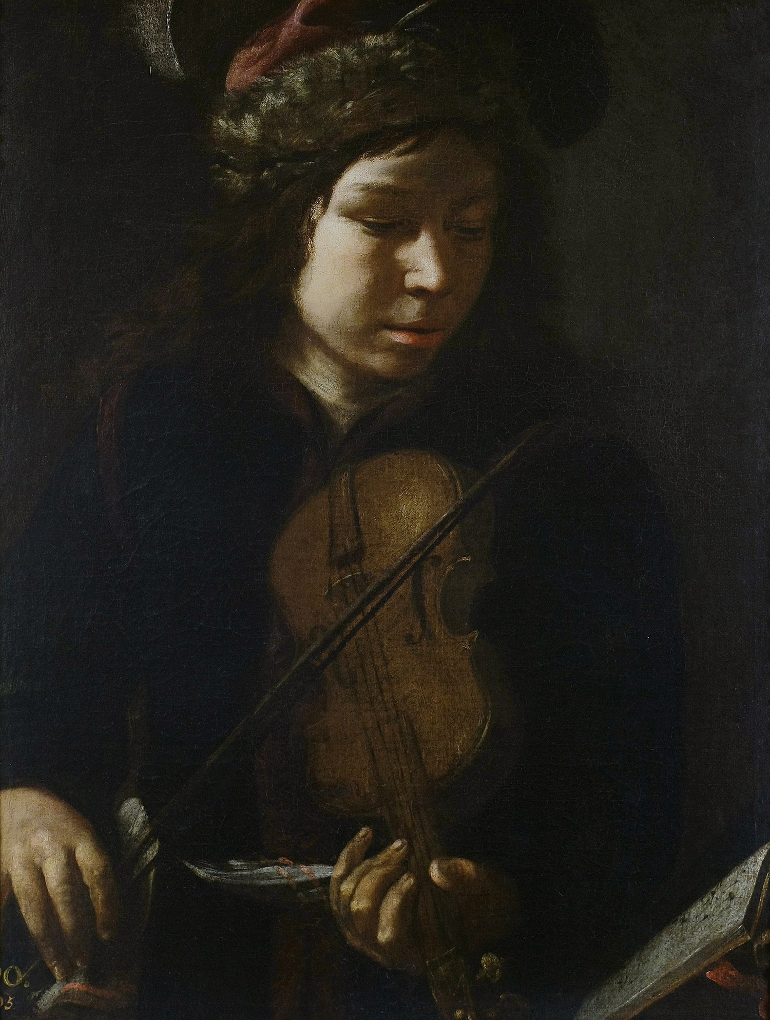 Anónimo-Joven violinista-65 cm x 49 cm - Oil Painting Haven