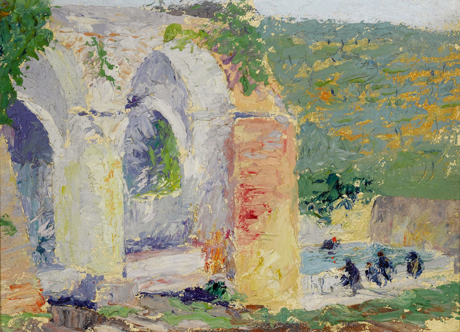 Aqueduct with Figures Bathing - Oil Painting Haven