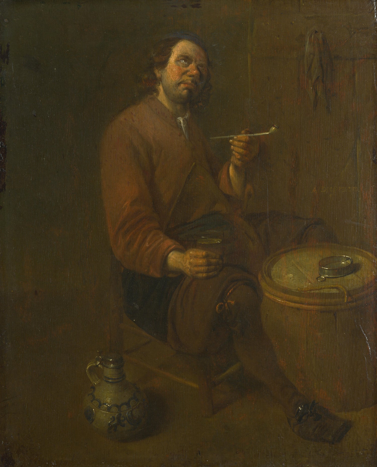 Arent Diepraem - A Peasant seated smoking - Oil Painting Haven