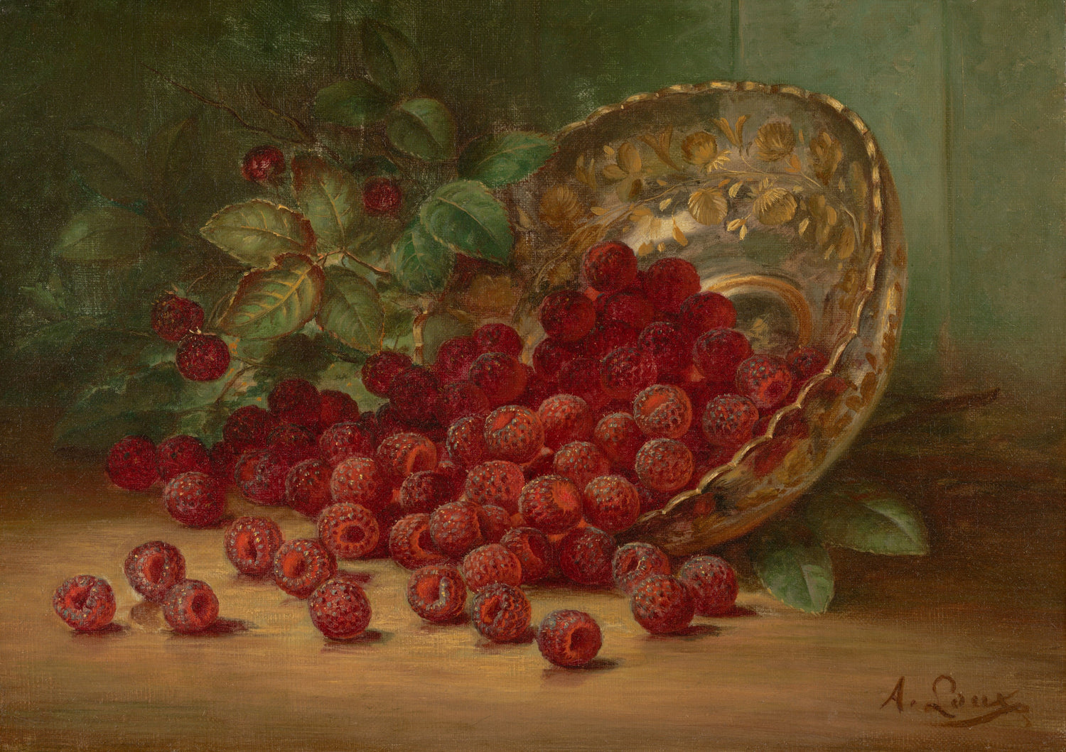 August Laux - Raspberries, ca. 1880 - Oil Painting Haven