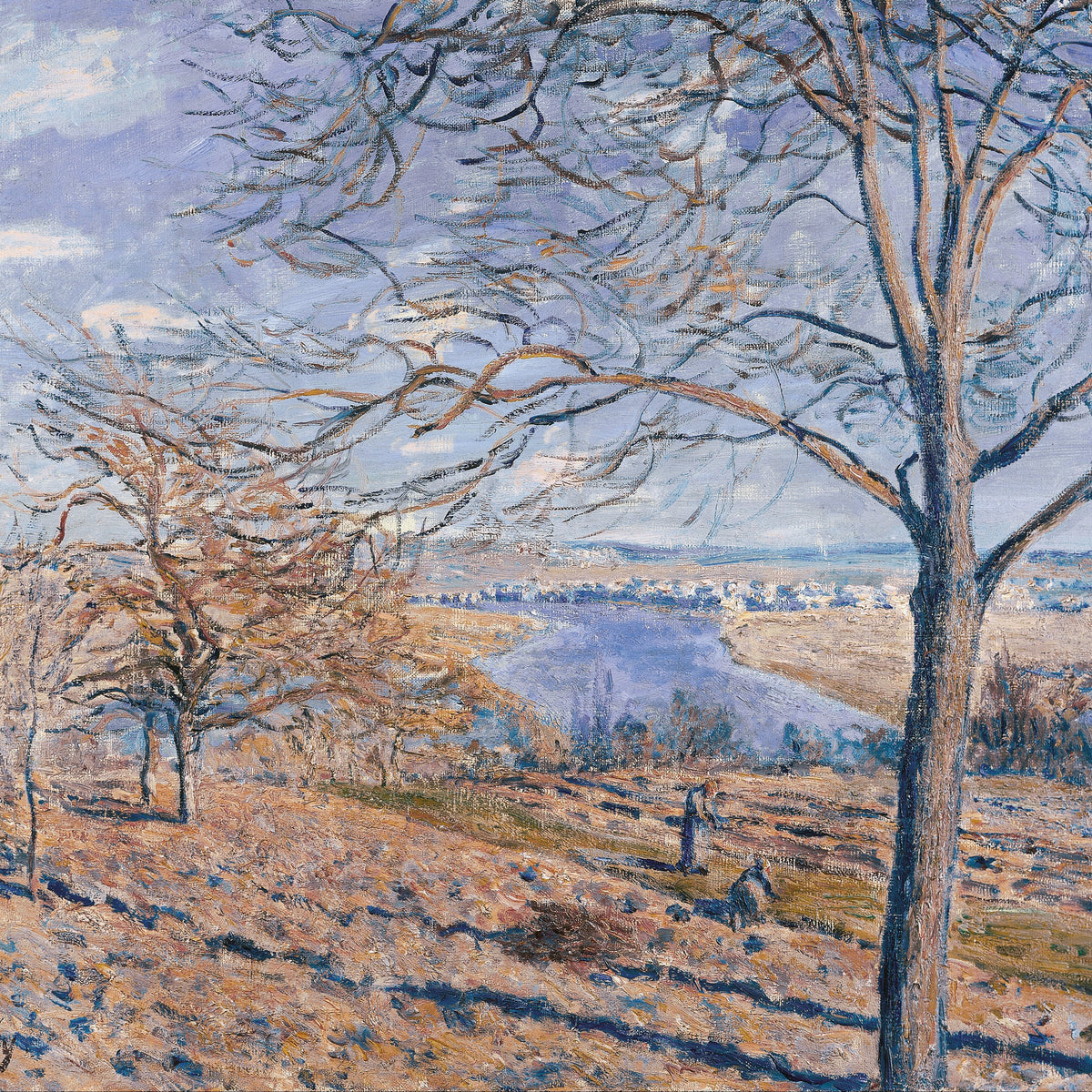 Landscape Oil Painting - Autumn River Valley with Bare Trees