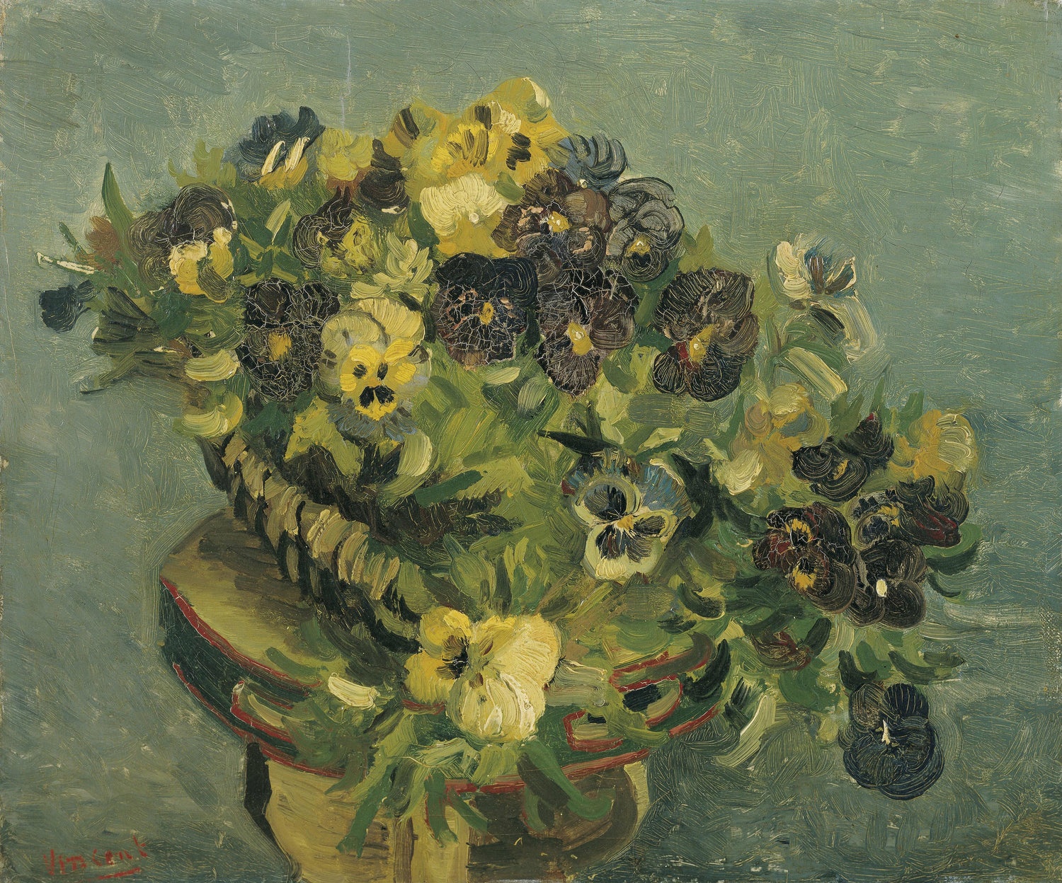 Basket of pansies May 1887 - Oil Painting Haven