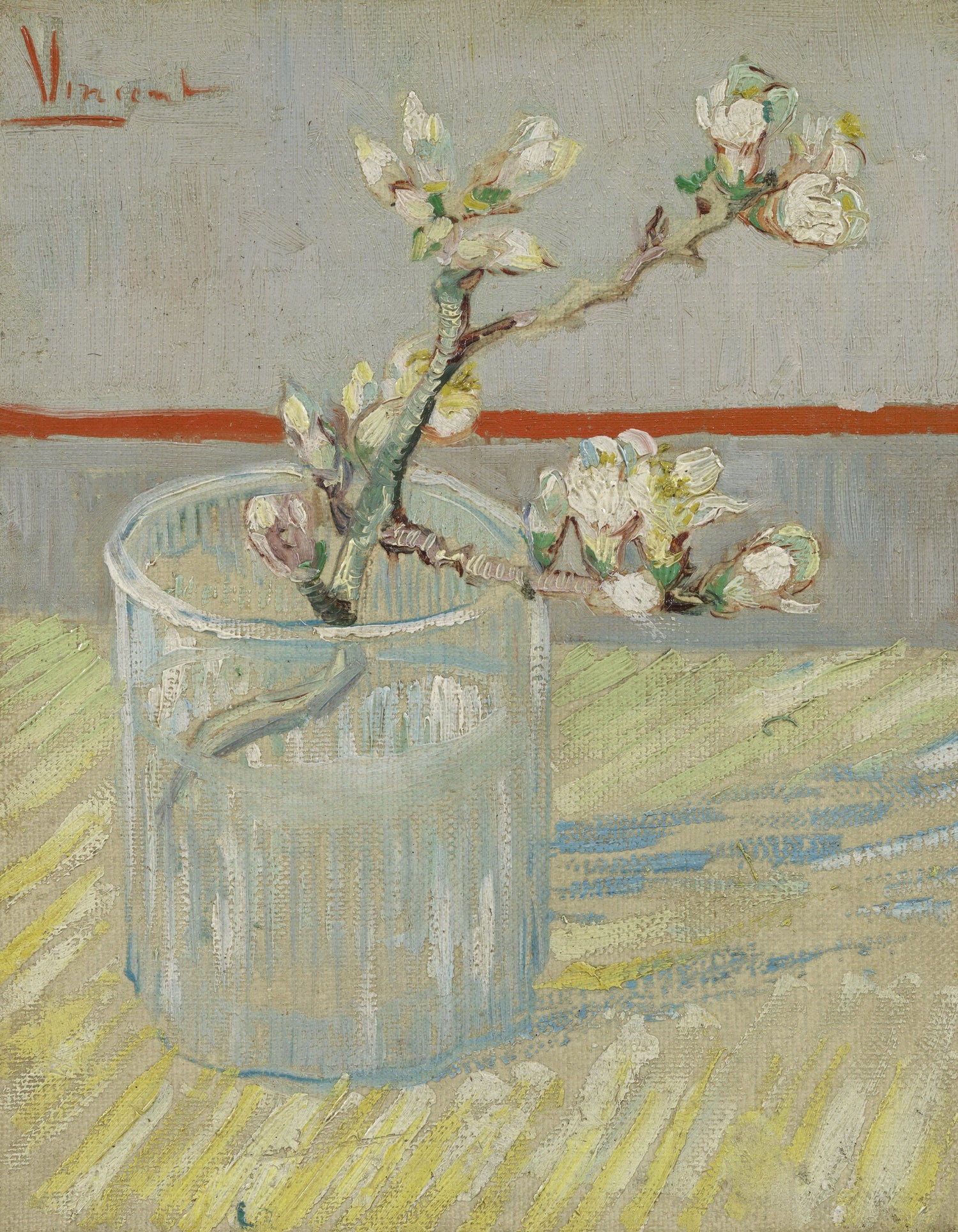 Blossoming Almond Branch in a Glass - Oil Painting Haven