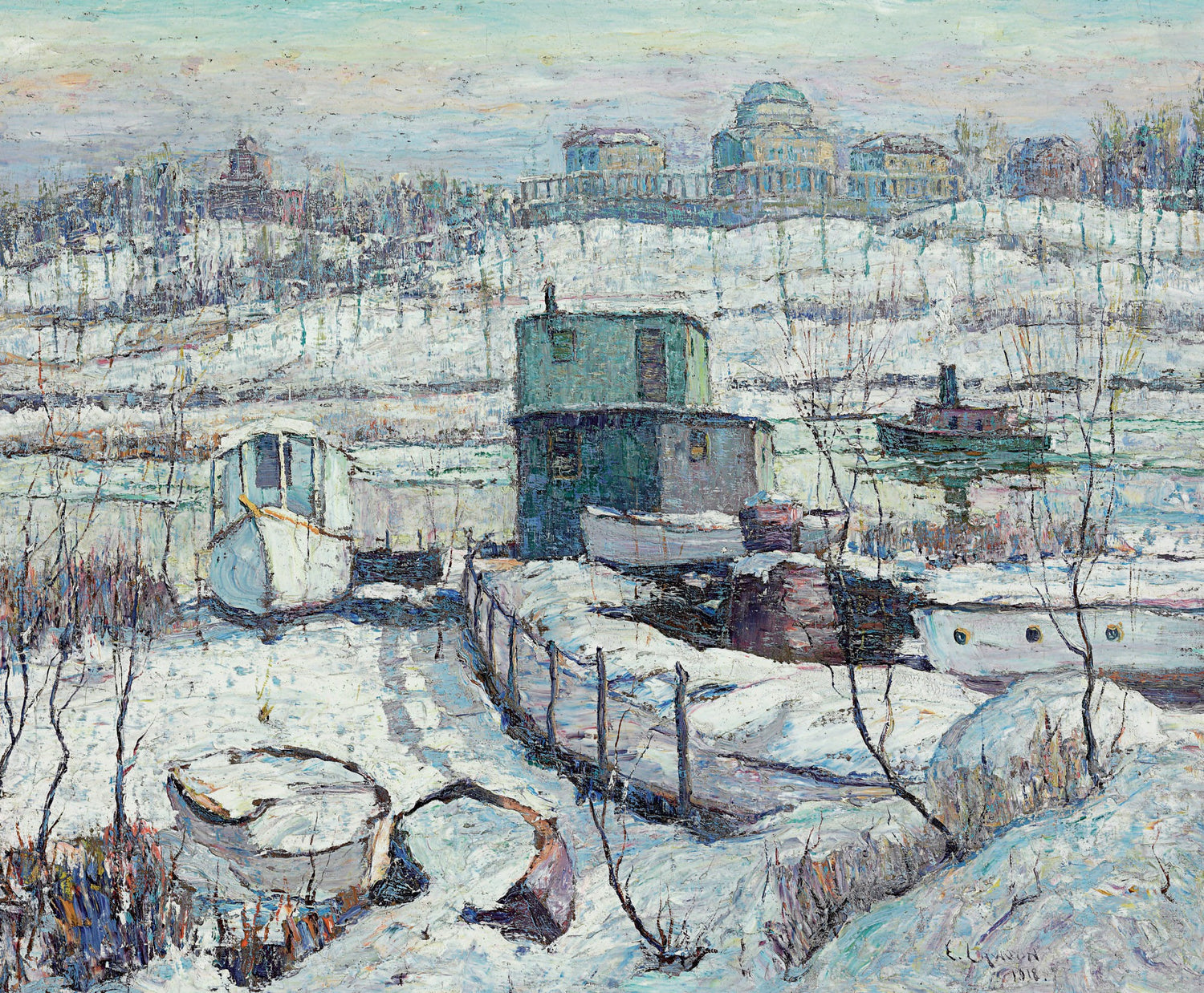 Boathouse, Winter, Harlem River, 1918 - Oil Painting Haven