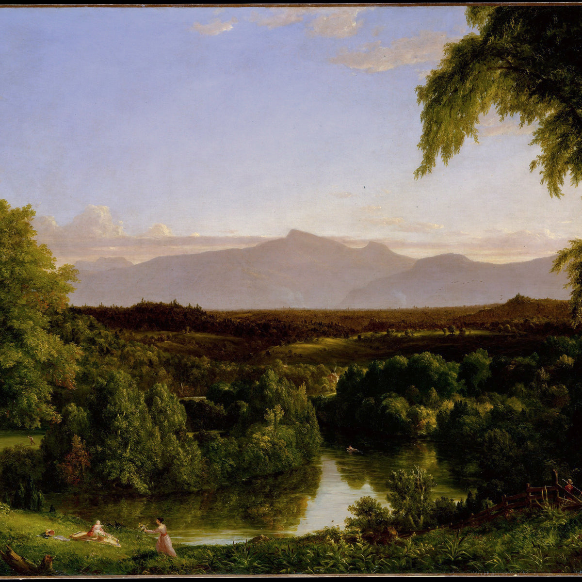 Landschaftsgemälde in Öl – Winterliche Flusslandschaft mit Figuren und Pferden