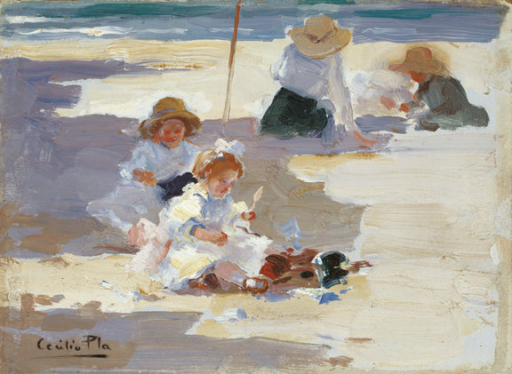 Cecilio_Pla_Playing_on_the_Beach - Oil Painting Haven Oil Painting Haven