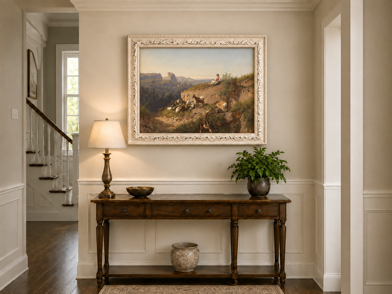 Landscape Oil Painting - Mountain Pastoral & Shepherdess