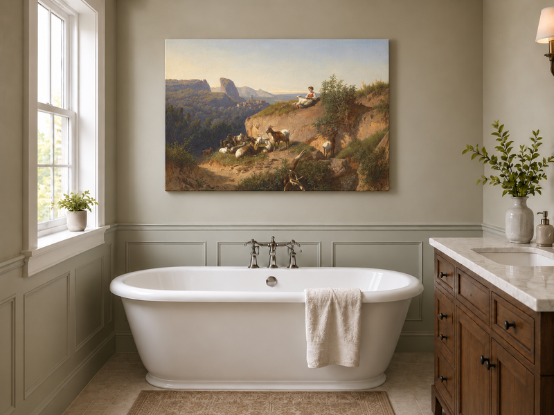 Landscape Oil Painting - Mountain Pastoral & Shepherdess