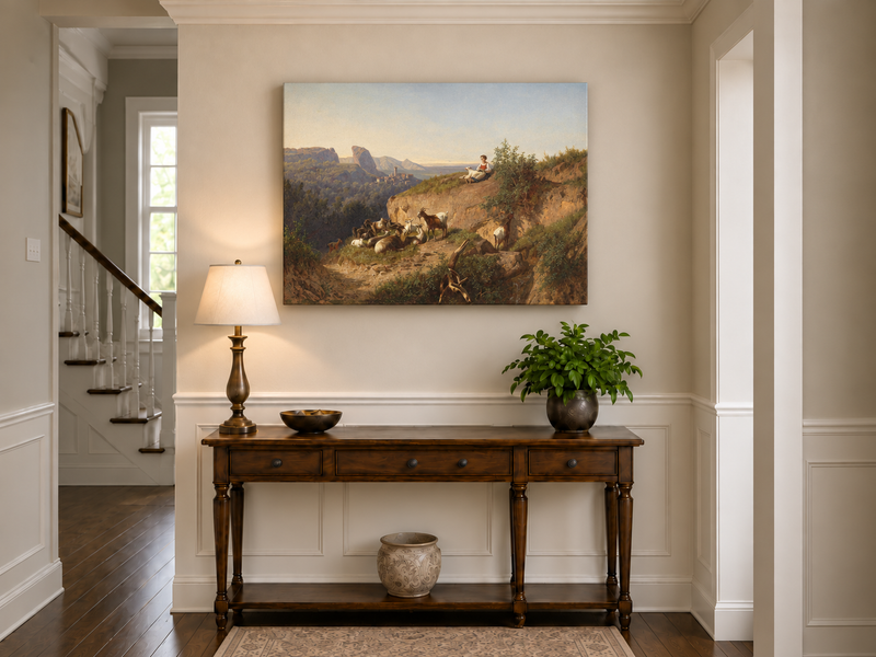 Landscape Oil Painting - Mountain Pastoral & Shepherdess